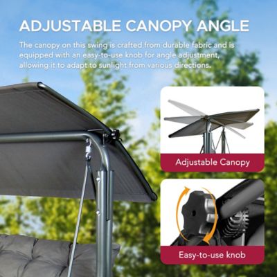 Image showing  3-Seat Deluxe Outdoor Patio Garden Swing with Steel Frame, Adjustable Canopy