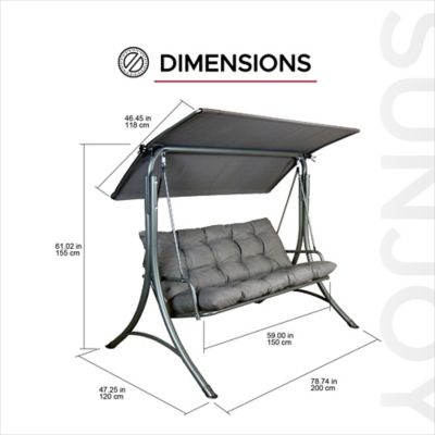 Image showing  3-Seat Deluxe Outdoor Patio Garden Swing with Steel Frame, Adjustable Canopy