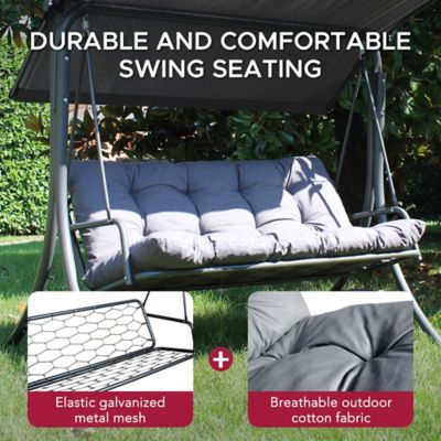 Image showing  3-Seat Deluxe Outdoor Patio Garden Swing with Steel Frame, Adjustable Canopy