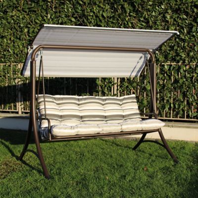 Image showing  3-Seat Deluxe Outdoor Patio Garden Swing with Steel Frame, Adjustable Canopy