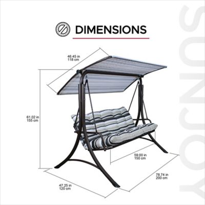 Image showing  3-Seat Deluxe Outdoor Patio Garden Swing with Steel Frame, Adjustable Canopy