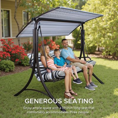 Image showing 5 th Sunjoy 3-Seat Deluxe Outdoor Patio Garden Swing with Steel Frame, Adjustable Canopy