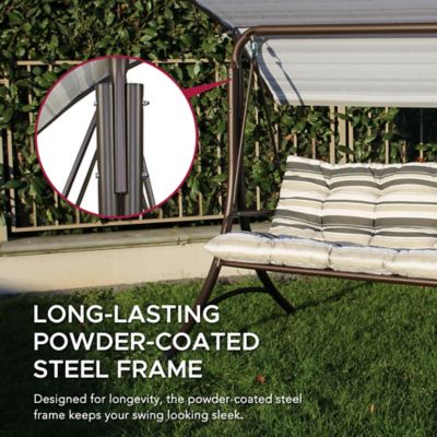 Image showing 7 th Sunjoy 3-Seat Deluxe Outdoor Patio Garden Swing with Steel Frame, Adjustable Canopy