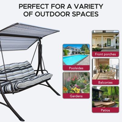 Image showing 8 th Sunjoy 3-Seat Deluxe Outdoor Patio Garden Swing with Steel Frame, Adjustable Canopy