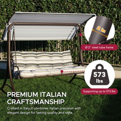 Image showing 9 th Sunjoy 3-Seat Deluxe Outdoor Patio Garden Swing with Steel Frame, Adjustable Canopy