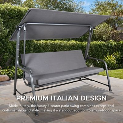 Image showing  4-Seater Steel Patio Swing and Bed with Elastic Metal Mesh Seat, Convertible Design