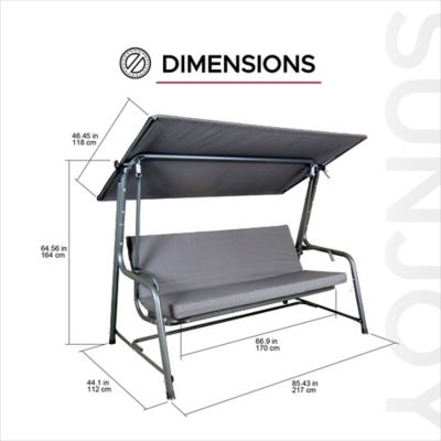 Image showing  4-Seater Steel Patio Swing and Bed with Elastic Metal Mesh Seat, Convertible Design