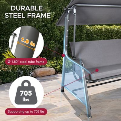 Image showing  4-Seater Steel Patio Swing and Bed with Elastic Metal Mesh Seat, Convertible Design