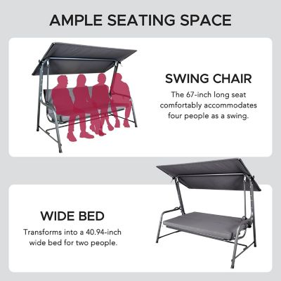 Image showing 7 th Sunjoy 4-Seater Steel Patio Swing and Bed with Elastic Metal Mesh Seat, Convertible Design