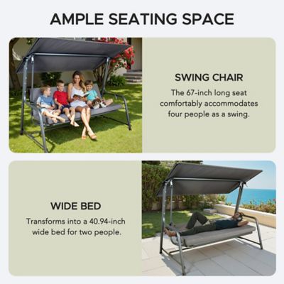 Image showing 8 th Sunjoy 4-Seater Steel Patio Swing and Bed with Elastic Metal Mesh Seat, Convertible Design