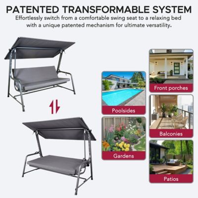 Image showing 9 th Sunjoy 4-Seater Steel Patio Swing and Bed with Elastic Metal Mesh Seat, Convertible Design
