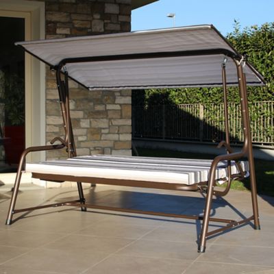 Image showing  4-Seater Steel Patio Swing and Bed with Elastic Metal Mesh Seat, Convertible Design