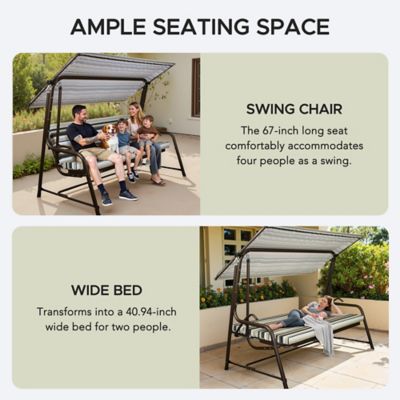 Image showing  4-Seater Steel Patio Swing and Bed with Elastic Metal Mesh Seat, Convertible Design