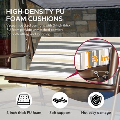 Image showing 7 th Sunjoy 4-Seater Steel Patio Swing and Bed with Elastic Metal Mesh Seat, Convertible Design