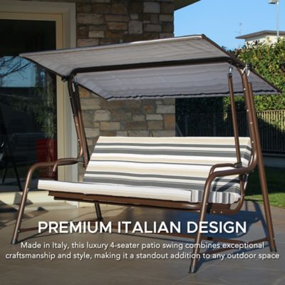 Image showing 8 th Sunjoy 4-Seater Steel Patio Swing and Bed with Elastic Metal Mesh Seat, Convertible Design