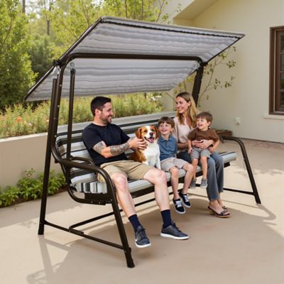 Image showing 9 th Sunjoy 4-Seater Steel Patio Swing and Bed with Elastic Metal Mesh Seat, Convertible Design