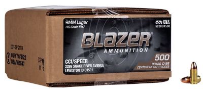 Blazer 9mm Luger 115GR FMJ Brass 500RD Box Loose