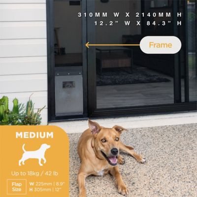Image showing  V2 Patio Pet Door Screen Insert Panel for Sliding Doors, UV Resistant Mesh, Locking Magnetic Dog Door, Black