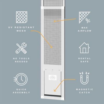 Image showing  V2 Patio Pet Door Screen Insert Panel for Sliding Doors, UV Resistant Mesh, Locking Magnetic Dog Door, White