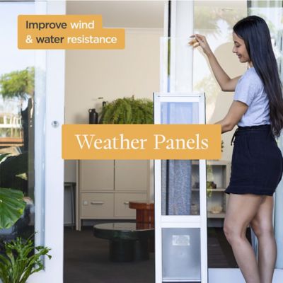 Image showing  V2 Patio Pet Door Screen Insert Panel for Sliding Doors, UV Resistant Mesh, Locking Magnetic Dog Door, White