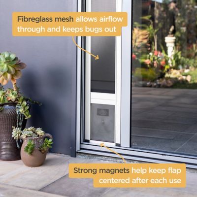 Image showing 6 th Hakuna Pets V2 Patio Pet Door Screen Insert Panel for Sliding Doors, UV Resistant Mesh, Locking Magnetic Dog Door, Silver