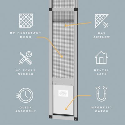 Image showing  V2 Patio Pet Door Screen Insert Panel for Sliding Doors, UV Resistant Mesh, Locking Magnetic Dog Door, Silver