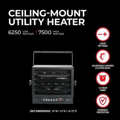 Image showing  7,500/6,250W 240V Ceiling Mount Heater