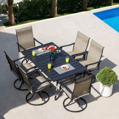 Image showing  Swivel Textilene Fabric Blend Iron Patio Dining Chairs Set of 6