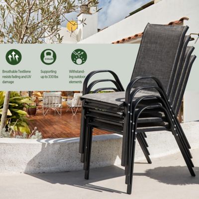 Image showing  Stackable Patio Dining Chairs Set of 4 Textilene Iron Patio Chairs for Lawn, Poolside, Garden, Brown