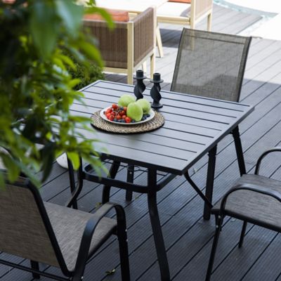 Image showing  Stackable Patio Dining Chairs Set of 4 Textilene Iron Patio Chairs for Lawn, Poolside, Garden, Brown