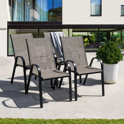 Image showing  Stackable Patio Dining Chairs Set of 4 Textilene Iron Patio Chairs for Lawn, Poolside, Garden, Brown
