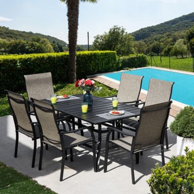 Image showing  Textilene Fabric Blend Iron Patio Dining Chairs Set of 6