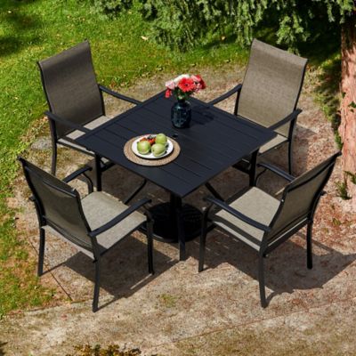 Image showing  Textilene Fabric Blend Iron Patio Dining Chairs Set of 4