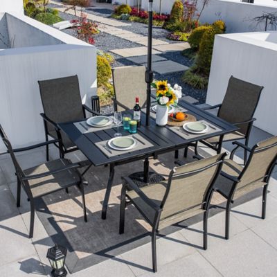 Image showing  Textilene Fabric Blend Iron Patio Dining Chairs Set of 4