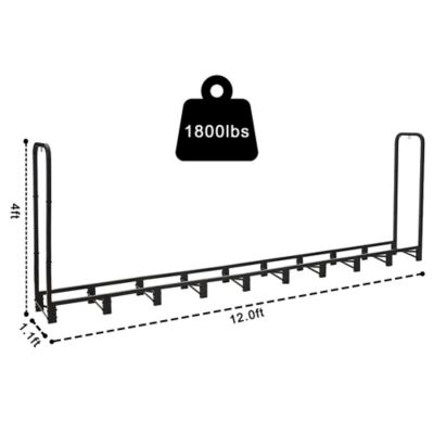 Image showing  12 ft. Outdoor Heavy Duty Firewood Rack with Cover,Wood Rack Log Rack for Outdoor & Indoors, Black