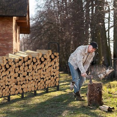 Image showing  8 ft. Outdoor Heavy Duty Firewood Rack with Cover,Wood Rack Log Rack for Outdoor & Indoors, Black