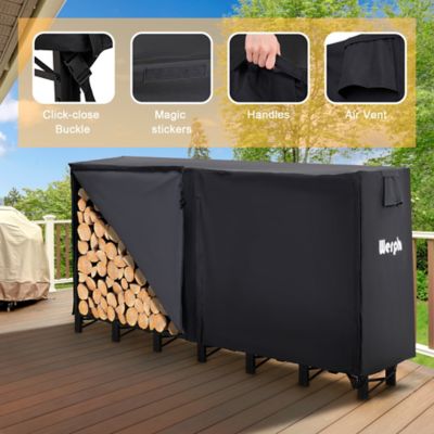 Image showing 5 th Werph 8 ft. Outdoor Heavy Duty Firewood Rack with Cover,Wood Rack Log Rack for Outdoor & Indoors, Black