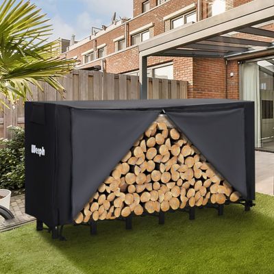 Image showing 6 th Werph 8 ft. Outdoor Heavy Duty Firewood Rack with Cover,Wood Rack Log Rack for Outdoor & Indoors, Black