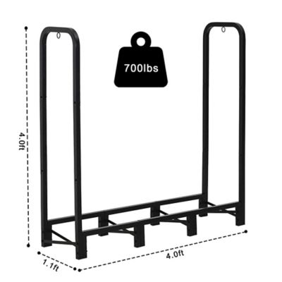 Image showing  4 ft. Outdoor Heavy Duty Firewood Rack with Cover,Wood Rack Log Rack for Outdoor & Indoors, Black
