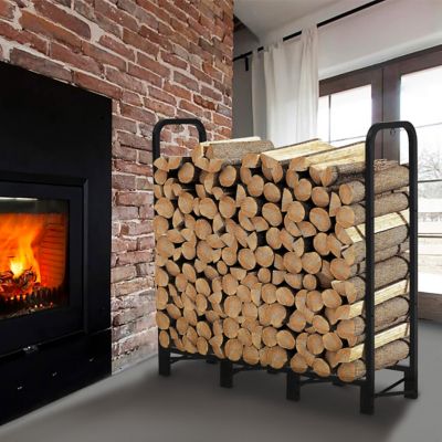 Image showing  4 ft. Outdoor Heavy Duty Firewood Rack with Cover,Wood Rack Log Rack for Outdoor & Indoors, Black