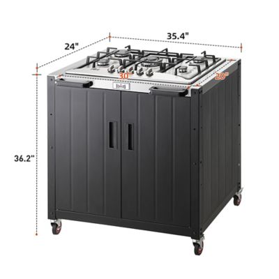 Image showing  Gas Grill, Movable Outdoor Gas Stove Stainless Steel Top with Cabinet, 5 Burners with 36,200 BTUs