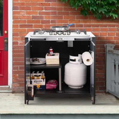 Image showing  Gas Grill, Movable Outdoor Gas Stove Stainless Steel Top with Cabinet, 5 Burners with 36,200 BTUs