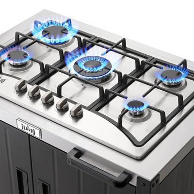 Image showing  Gas Grill, Movable Outdoor Gas Stove Stainless Steel Top with Cabinet, 5 Burners with 36,200 BTUs