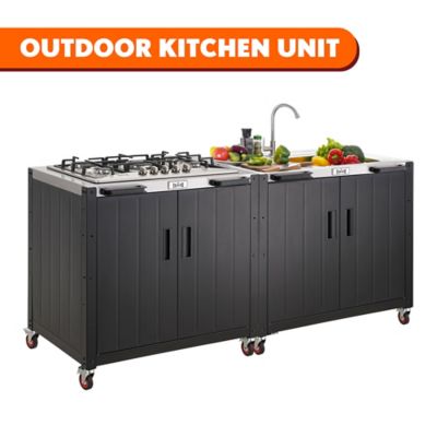 Image showing 6 th Feasto Gas Grill, Movable Outdoor Gas Stove Stainless Steel Top with Cabinet, 5 Burners with 36,200 BTUs