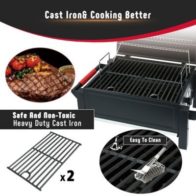 Image showing  354 Sq Portable Charcoal BBQ Grills with Cast Iron Grates, In Cooking Area, for Outdoor Camping and Picnic, Black