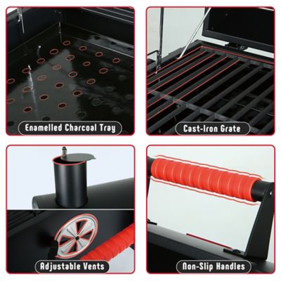 Image showing 6 th Feasto 354 Sq Portable Charcoal BBQ Grills with Cast Iron Grates, In Cooking Area, for Outdoor Camping and Picnic, Black