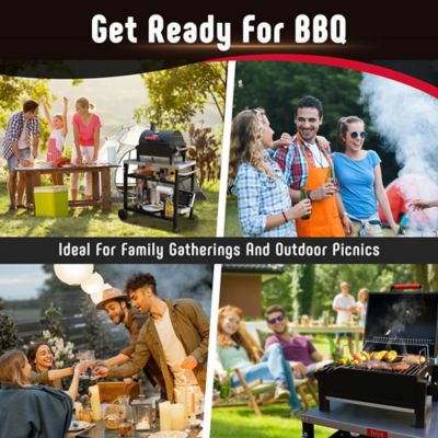 Image showing 7 th Feasto 354 Sq Portable Charcoal BBQ Grills with Cast Iron Grates, In Cooking Area, for Outdoor Camping and Picnic, Black