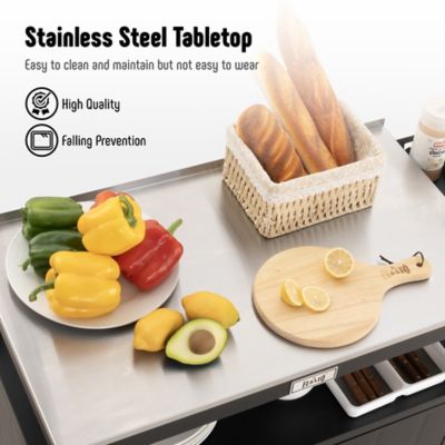 Image showing  Outdoor Grill Cart with Stainless Steel Tabletop and Storage Cabinet, Movable Kitchen Island for BBQ Food Prep, Black