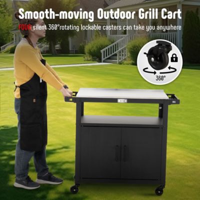 Image showing 5 th Feasto Outdoor Grill Cart with Stainless Steel Tabletop and Storage Cabinet, Movable Kitchen Island for BBQ Food Prep, Black