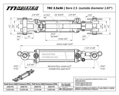 Image showing  2.5 in. Bore x 36 in. Stroke Tie Rod Hydraulic Cylinder